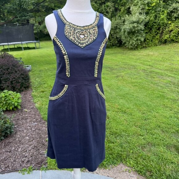 Gretchen Scott Navy Blue~Green Beaded Sleeveless Dress Size XS - Picture 12 of 12